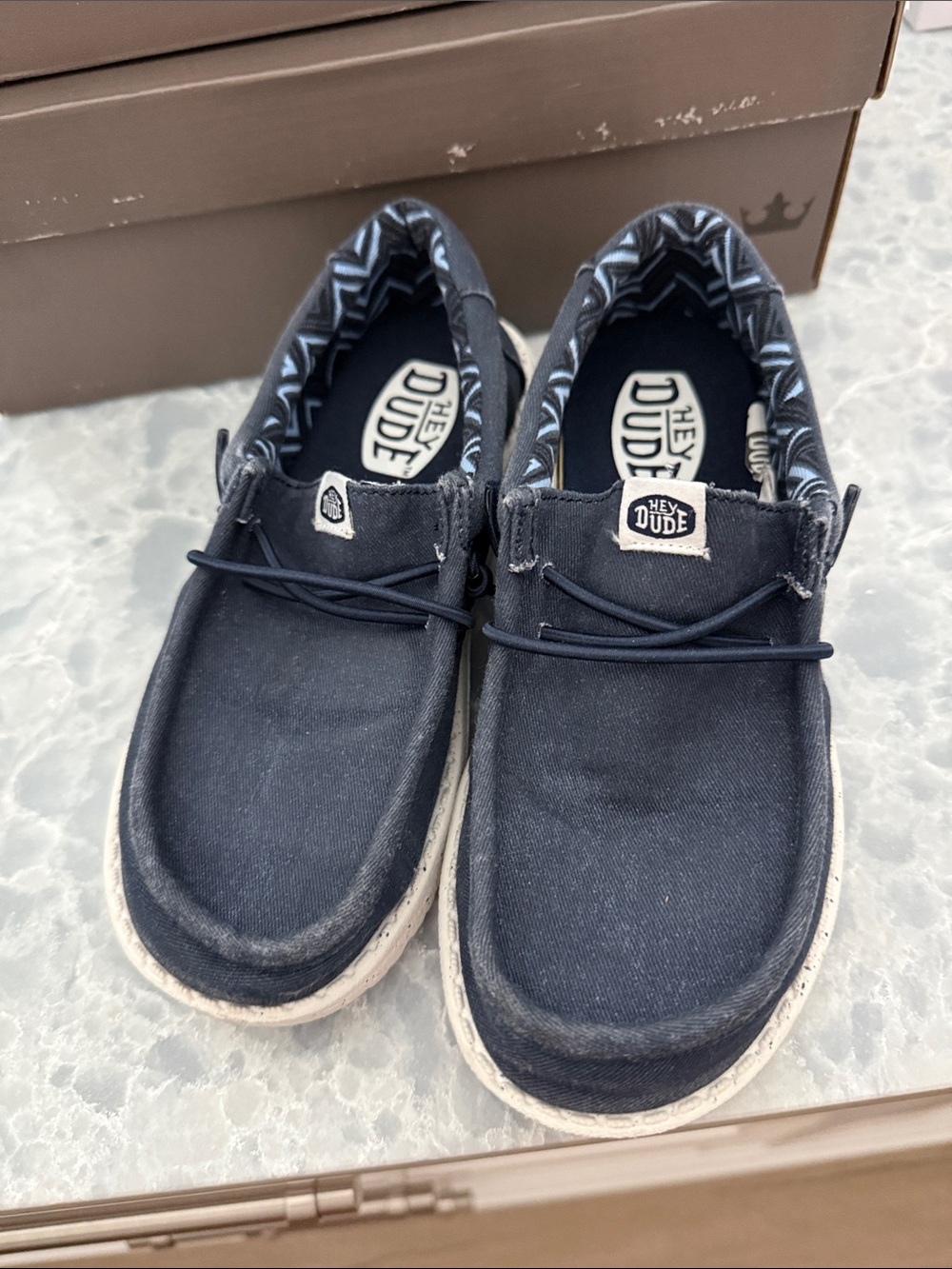 Hey Dude Kids Navy Canvas Slip-On Sneakers with Patterned Lining